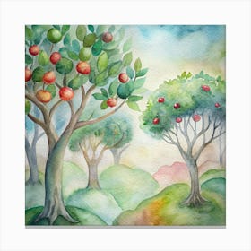 Apple Trees Watercolor Painting Canvas Print