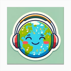 Earth With Headphones Canvas Print