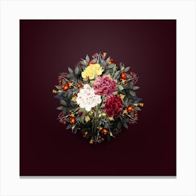 Vintage Carnation Flower Wreath on Wine Red n.0090 Canvas Print
