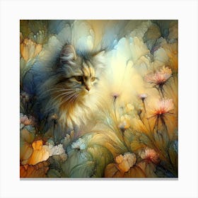 Cat In Flowers Canvas Print