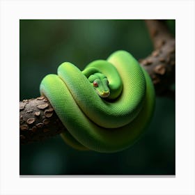 A Vibrant Emerald Tree Boa Coiled On A Branch 1 Canvas Print