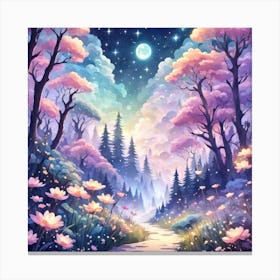 A Fantasy Forest With Twinkling Stars In Pastel Tone Square Composition 362 Canvas Print