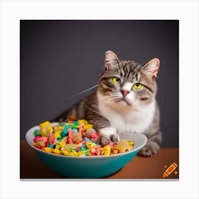 Cat Eating Cereal Canvas Print