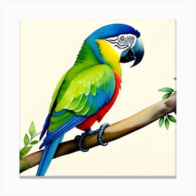 Parrot On A Branch Art Canvas Print