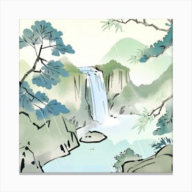 Waterfall In The Mountains ink style Canvas Print