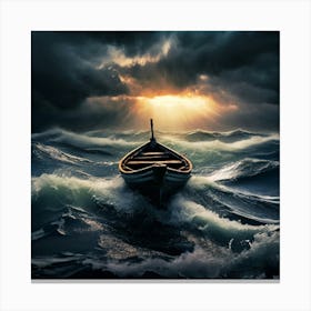 Stormy Sea, A Small Boat Braving A Stormy Sea Symbolizing Courage In Adversity 3 Canvas Print