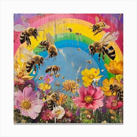 Rainbow Floral Bee Collage 2 Canvas Print