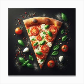 Pizza On Black Background Canvas Print