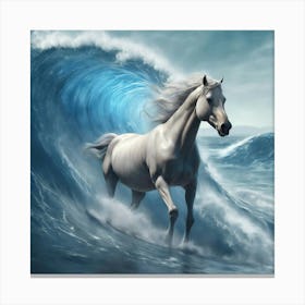 White Horse In The Ocean Canvas Print