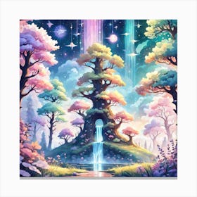 A Fantasy Forest With Twinkling Stars In Pastel Tone Square Composition 63 Canvas Print