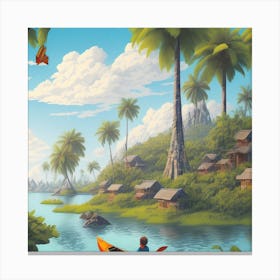 Canoeing In The Jungle Canvas Print