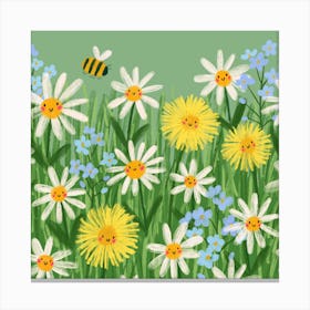 Summer Meadow Wildflowers Square Canvas Print