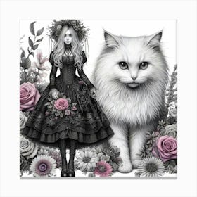 Gothic Girl With Cat 1 Canvas Print
