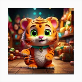 Firefly 3d, Animated, Cute, Little, Happy, Green, Tiger, Yellow Eyes, Candy, Store, Whimsical, Playf (2) 1 Canvas Print