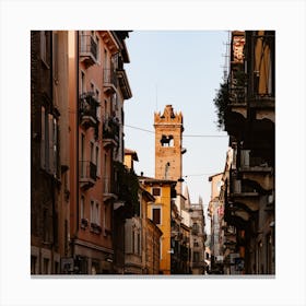 Church Steeple In A Copper Street Verona, Italy  Colour Travel Street Photography Square Canvas Print