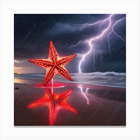 Stormy Sea with red starfish Canvas Print