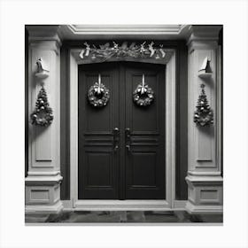 Black And White Christmas Door Canvas Print