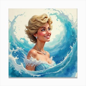 Princess Diana Smiling In A Fantasy World Of Colorful Watercolor Waves 1 Canvas Print