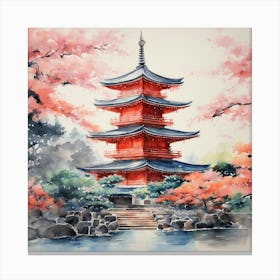 Watercolor Of Japanese Pagoda Canvas Print