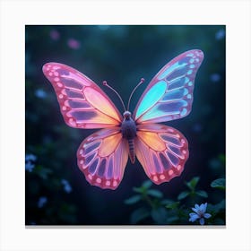 An Ethereal Butterfly With Wings Of Shifting, Neon Colors Flitting Through A Celestial Garden Canvas Print