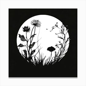 Moon And Flowers Canvas Print