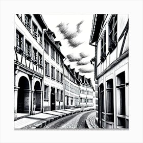 Black And White Drawing Of A Cobblestone Street Canvas Print