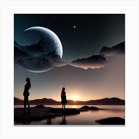 Two People Looking At The Moon 1 Canvas Print