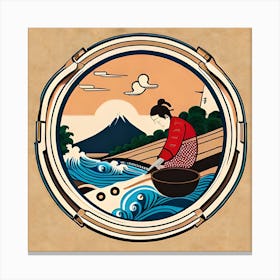 Japanese Woman Fishing Canvas Print