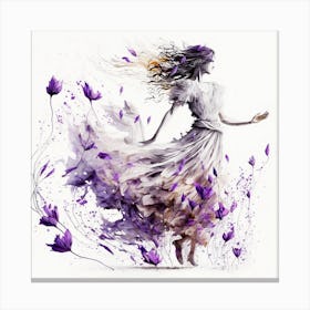 Woman Flowing With Purple Flowers Canvas Print