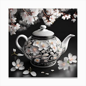 Firefly An Intricate Beautiful Japanese Teapot, Modern, Illustration, Sakura Garden Background 17188 Canvas Print