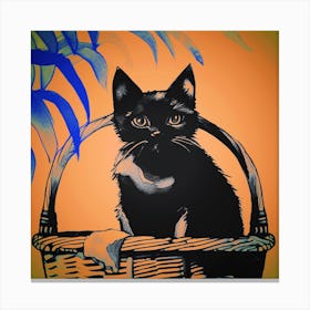 Cat Sat In A Basket Orange Canvas Print