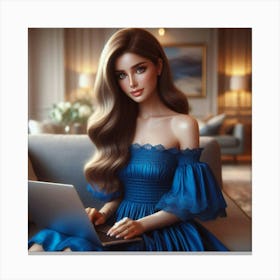 Portrait Of A Woman Using A Laptop Canvas Print