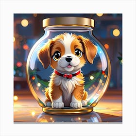 Christmas Dog In A Jar Canvas Print