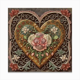 Ornate Vintage Hearts Muted Colors Lace Victorian 3 Canvas Print