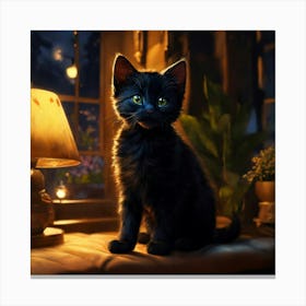 Black Cat In A Window Canvas Print