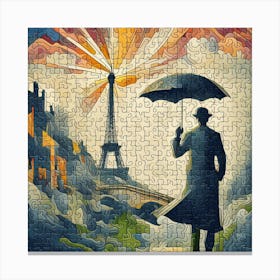 Abstract Puzzle Art French man with umbrella 4 Canvas Print