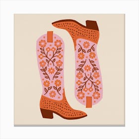 Cowgirl Boots   Pink And Orange Square Canvas Print