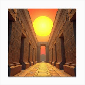 Colorful Hieroglyphs Adorning Ancient Temple Walls Underneath The Bright Sun Canvas Print