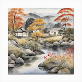 Japanese Landscape Painting Sumi E Drawing (26) Canvas Print