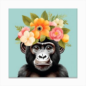 Floral Baby Gorilla Nursery Illustration (44) Canvas Print