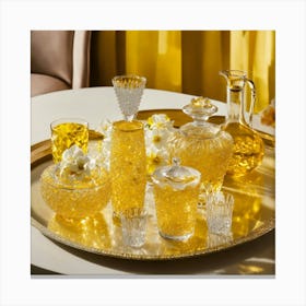 Glassware Set Up On Top Of A White Table Mixed Wit (22) Canvas Print