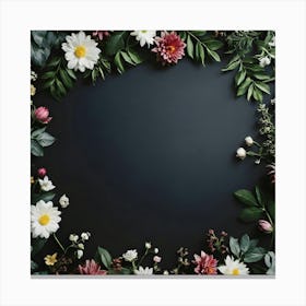 Floral Frame On A Black Background 1 Canvas Print