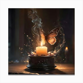 Butterfly On A Candle Canvas Print