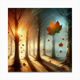 Autumn Leaves In The Forest Canvas Print