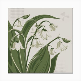 Lily of the Valley Modern-Retro White and Green Wild Flower 5 Canvas Print