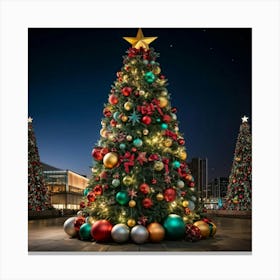 An Ultra Realistic Portrayal Of A Cheerfully Adorned Three Dimensional Pine Tree Its Evergreen Leav (4) Canvas Print