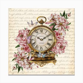 Clock And Flowers Canvas Print