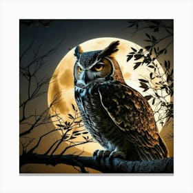 Owl At The Moon Canvas Print