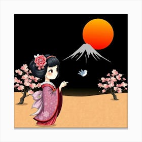 Geisha Girl Dark Color Illustration Canvas Print