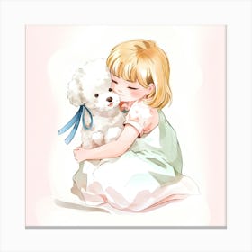 Little Girl Hugging A Teddy Bear Canvas Print